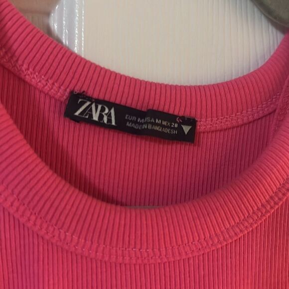 Zara Pink Bodycon Ribbed Dress - Size Medium LIKE NEW Midi Dress - Picture 3 of 3